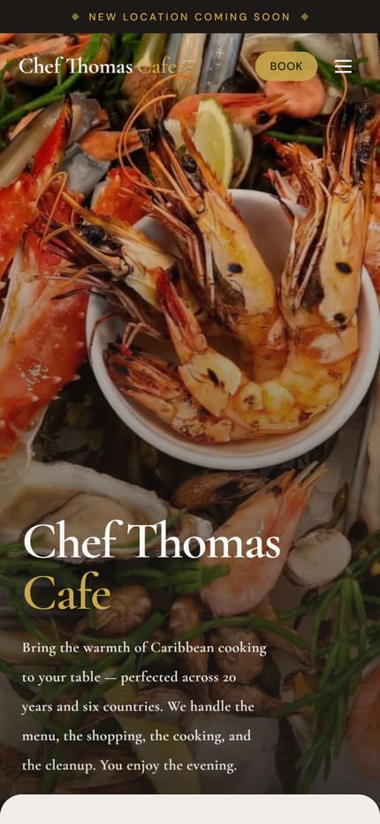 The Chef Thomas Cafe website on mobile