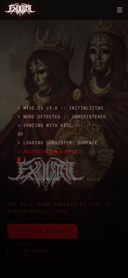 The Exuvial website on mobile
