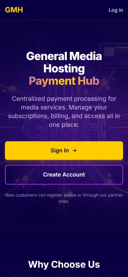 The General Media Hosting website on mobile