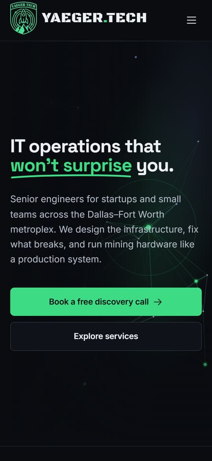 The Yaeger Technologies website on mobile